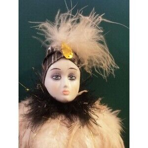 Vintage Harlequin Clown Porcelain Bisque Doll 16" Tall